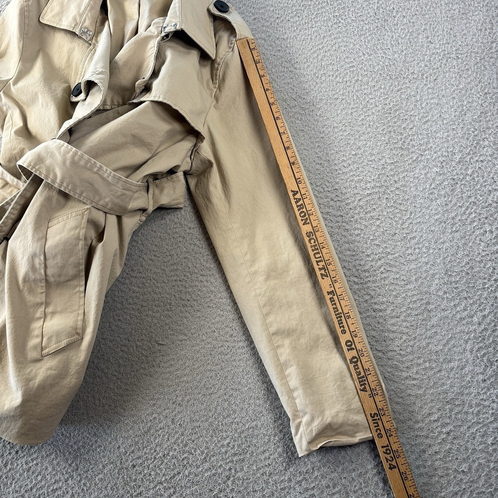 Quince Comfort Stretch Short Trench Coat Womens Large Khaki Tan Belted Cotton - Picture 8 of 14